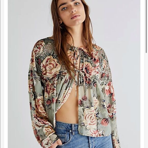 NWT Free People Elsa Embellished Bed Jacket XS #181 - Picture 3 of 6